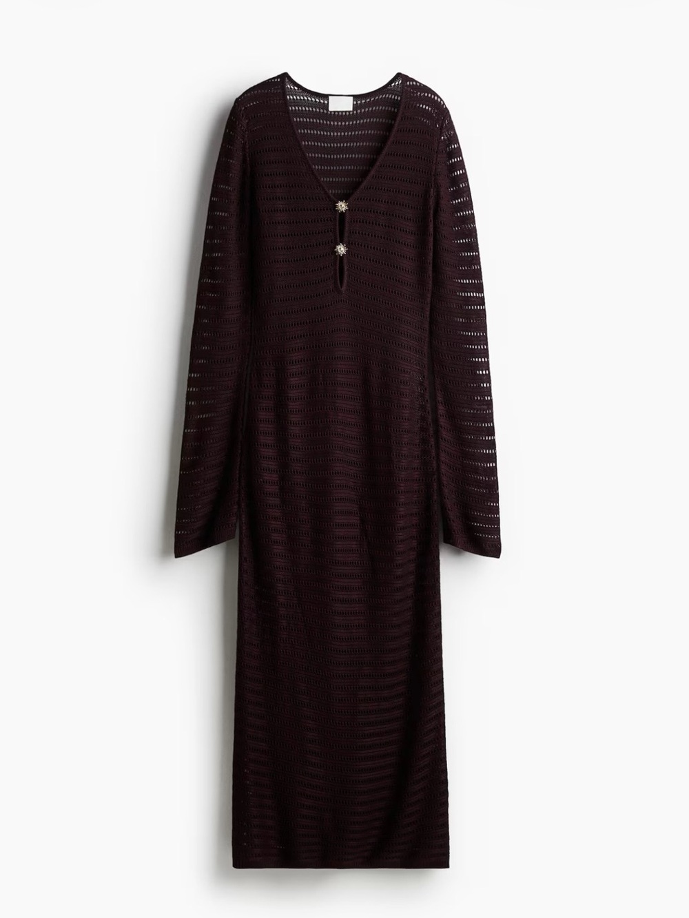 Crochet look Long Sleeve Knit Dress - Burgundy